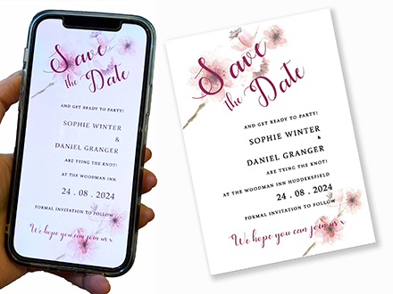 Digital invitations link photo of digital cherry blossom save the date